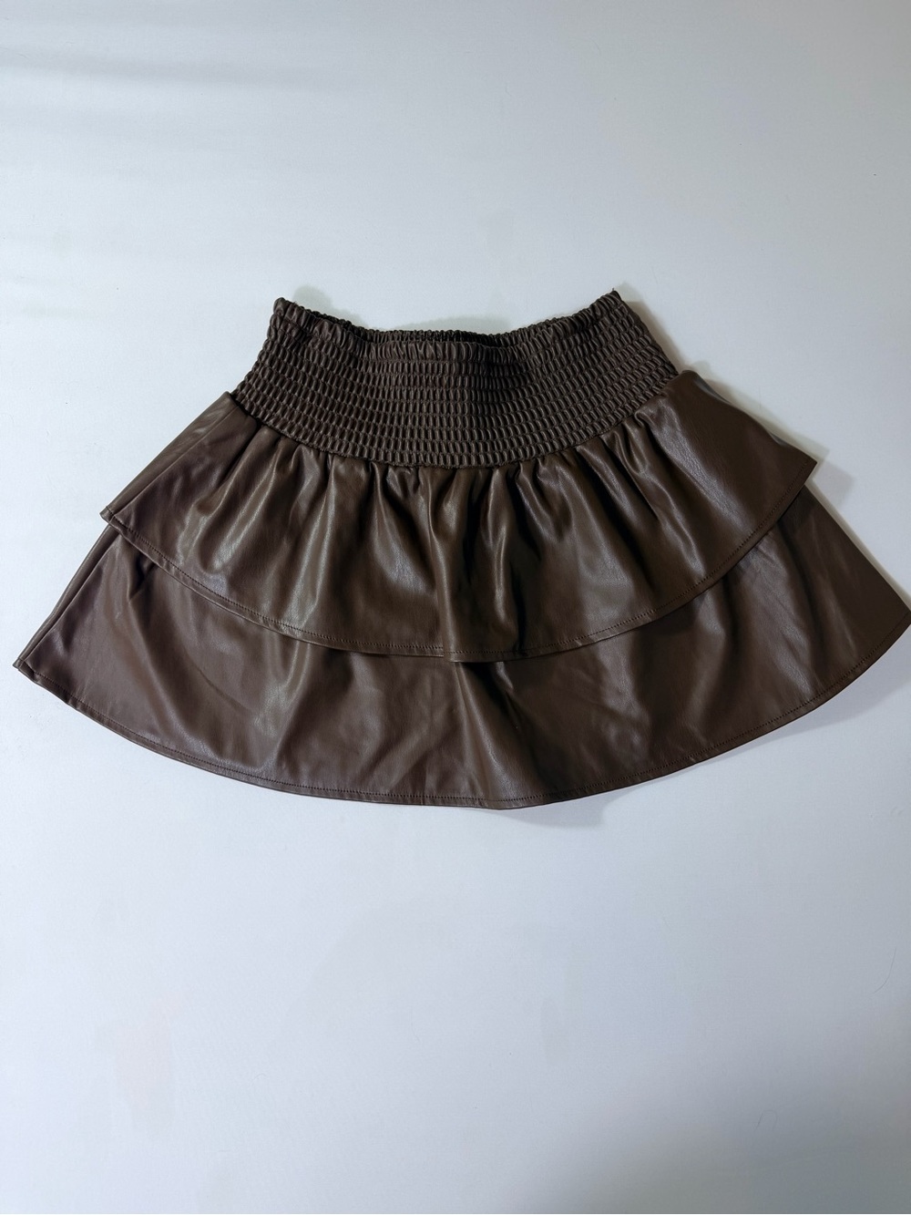 No Boundaries Brown Faux Leather Tiered Skater Mini Skirt Size XS